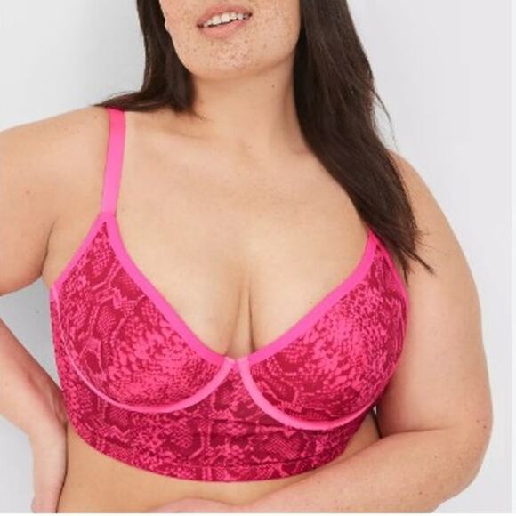 CACIQUE by Lane Bryant Longline Bra 42D Pink Red Seamed Plus Size - Picture 2 of 4